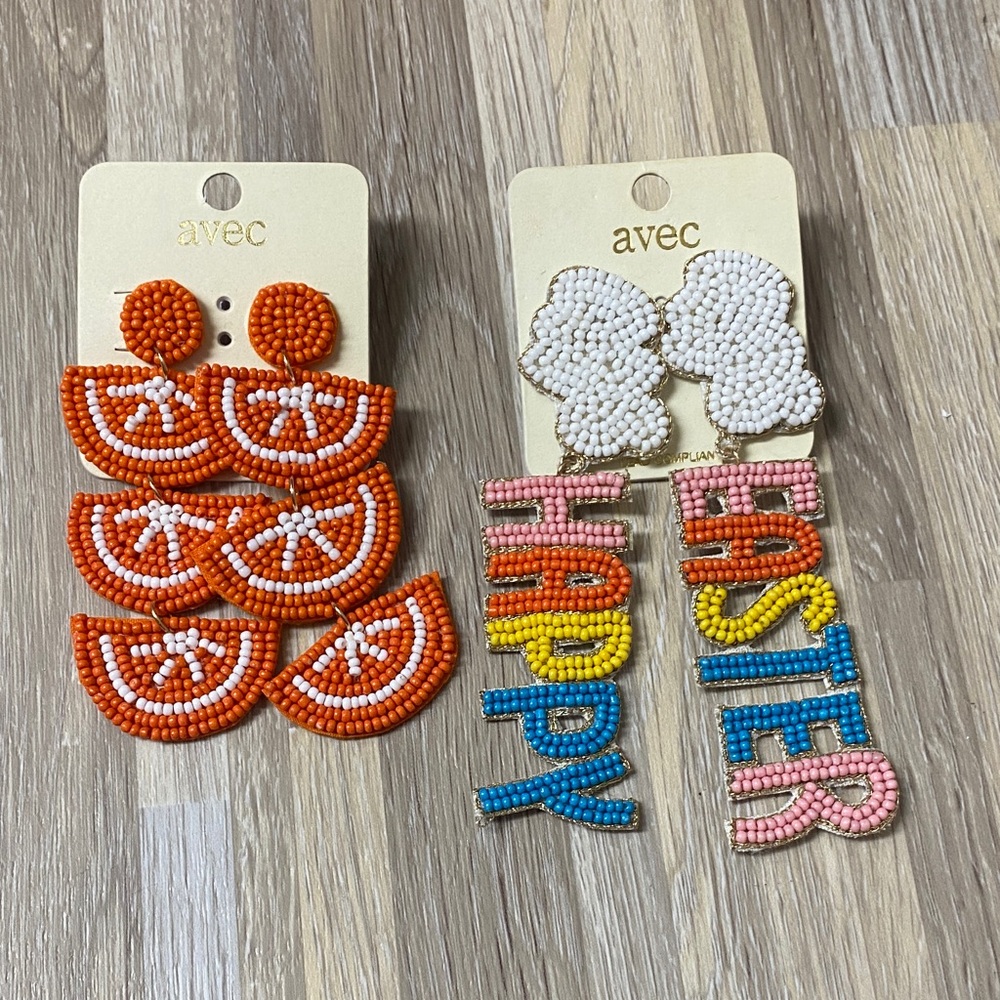 Easter dangling earings Orange slices Multicolor Beaded Earrings spring summer